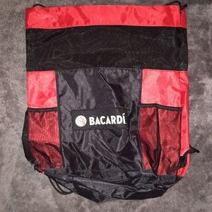 Bacardi Red & Black Drawstring Backpack Bag |Mesh Pockets Promo Logo Collectible